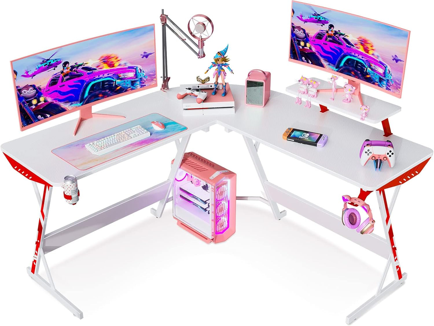 L Shaped Gaming Desk with Carbon Fiber Surface