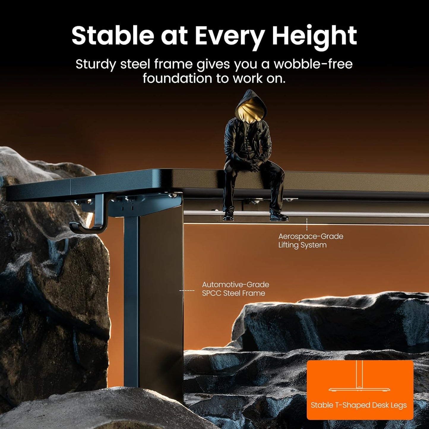 Height Adjustable Electric Standing Desk, 48 X 24 Inches Sit Stand up Desk, Memory Computer Home Office Desk (Black)