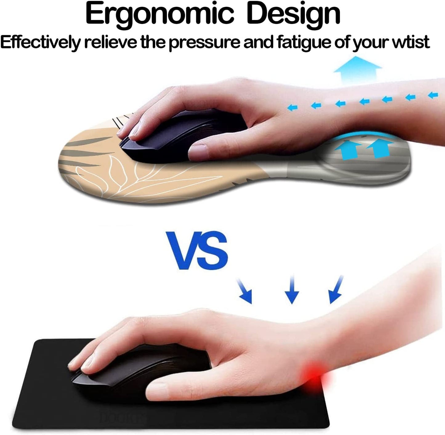 Ergonomic Mouse Pad with Wrist Support,Mouse Pads with Non-Slip PU Base for Home Office Working Studying Easy Typing & Pain Relief