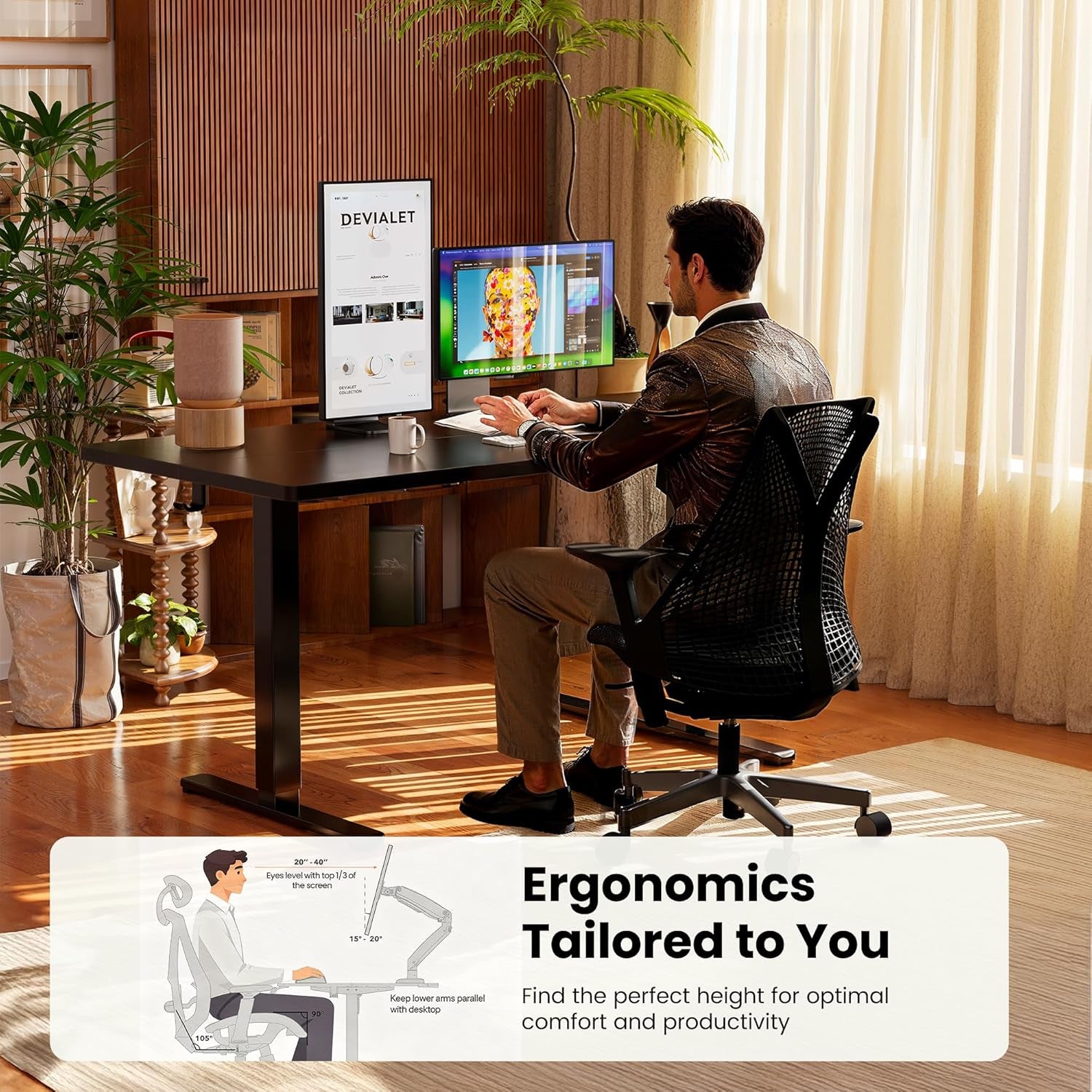 Height Adjustable Electric Standing Desk, 48 X 24 Inches Sit Stand up Desk, Memory Computer Home Office Desk (Black)