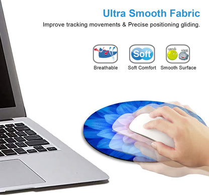 Mouse Pad, Blue Watercolor Lotus Flower round Mouse Pad, Non-Slip Rubber Base Mousepad for Laptop Computer, Personalized Small Mousepad with Designs for Women, 7.9 X 7.9 Inch