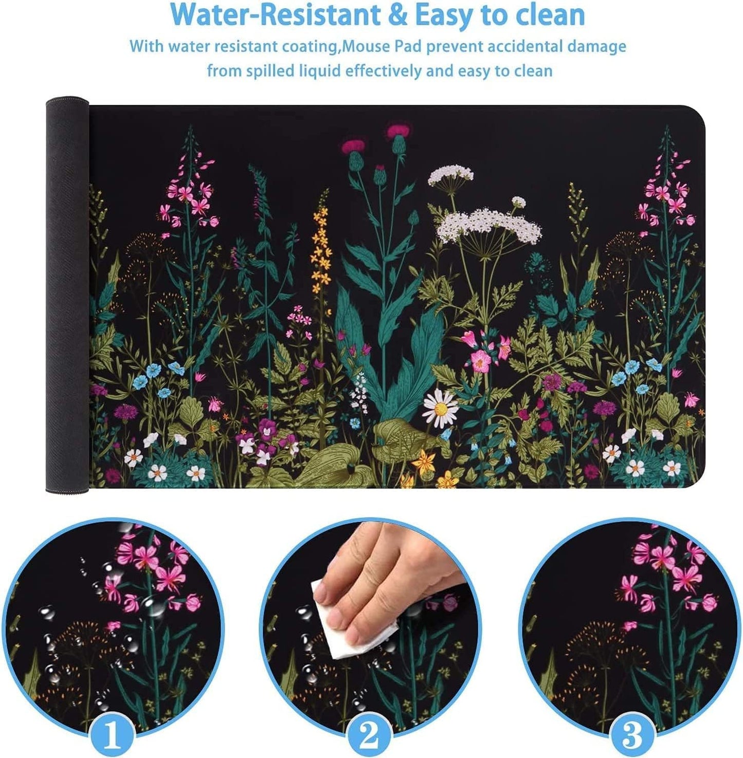 Extended Gaming Mouse Pad (35.4X15.7 In), Large Stable Rubber Base Mousepad with Stitched Edges, Keyboard Mouse Mat Desk Pad for Work, Game, Office, Home - Weeds