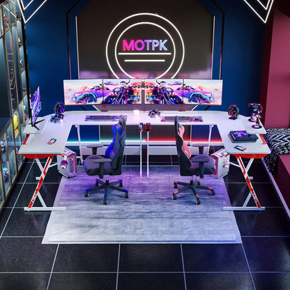 L Shaped Gaming Desk with Carbon Fiber Surface