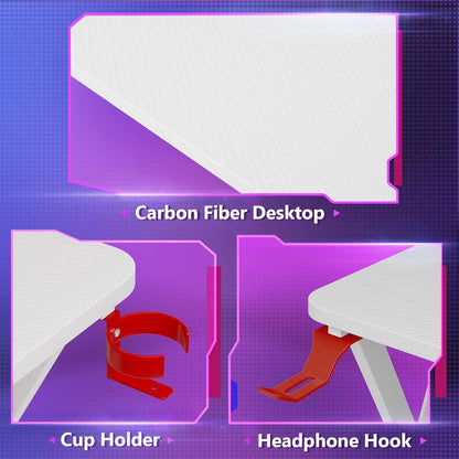L Shaped Gaming Desk with Carbon Fiber Surface