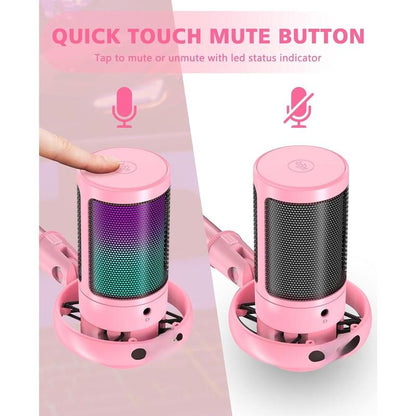 Gaming Microphone, RGB Condenser Mic with Touch Mute & Gain Knob