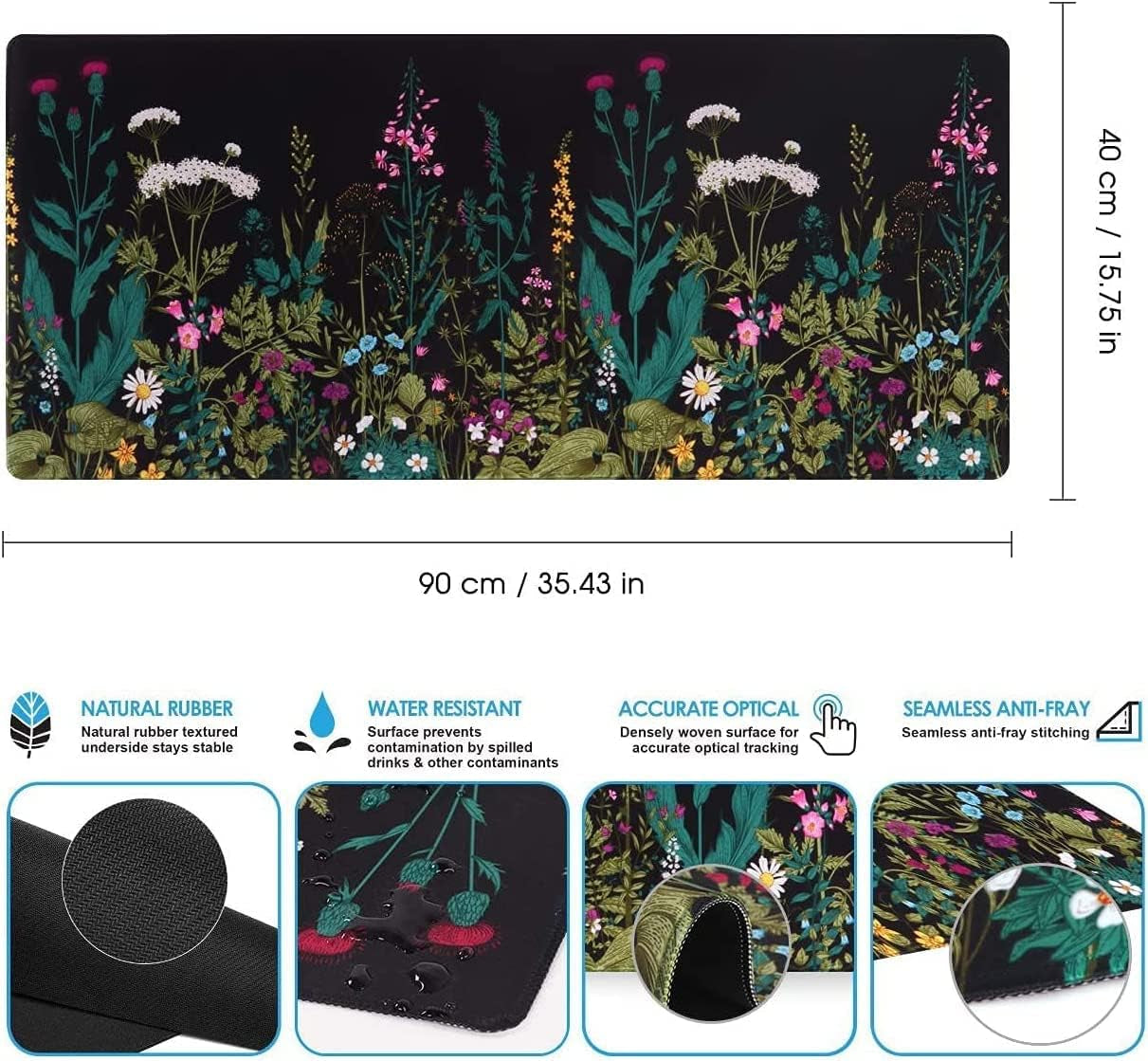 Extended Gaming Mouse Pad (35.4X15.7 In), Large Stable Rubber Base Mousepad with Stitched Edges, Keyboard Mouse Mat Desk Pad for Work, Game, Office, Home - Weeds