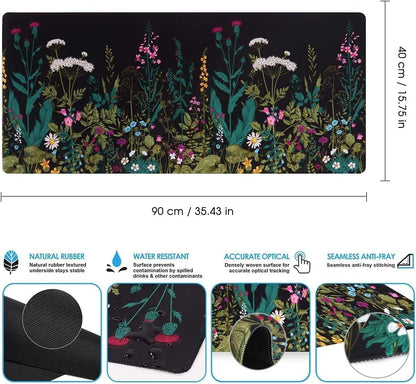 Extended Gaming Mouse Pad (35.4X15.7 In), Large Stable Rubber Base Mousepad with Stitched Edges, Keyboard Mouse Mat Desk Pad for Work, Game, Office, Home - Weeds